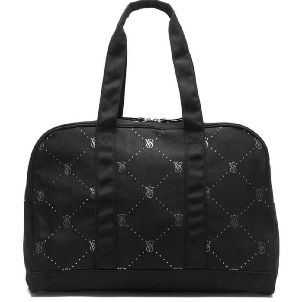 Victoria's Secret Elegant Black and Gray weekender bag in plastic!
